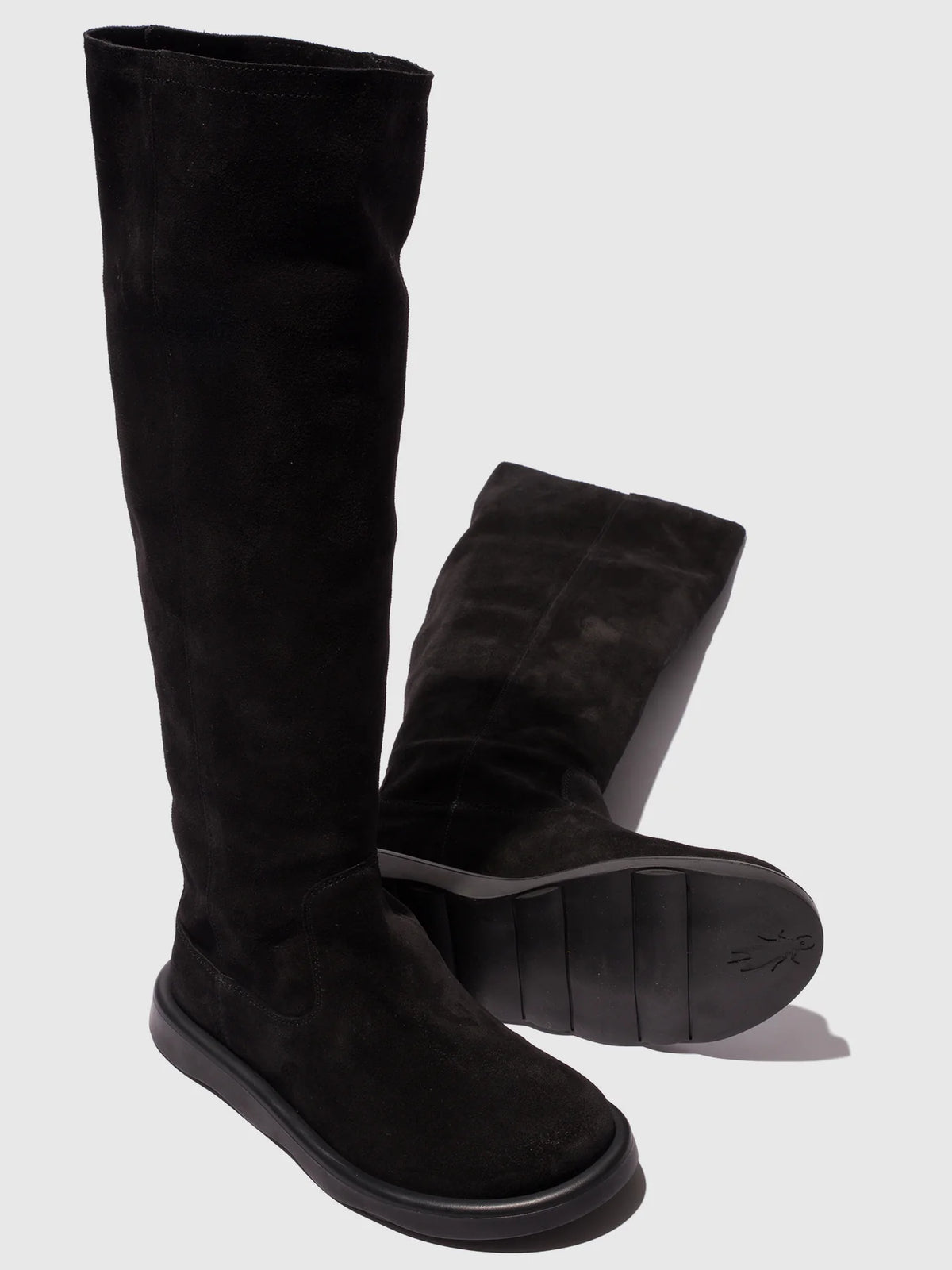 Fly London Women's TAMY516FLY Leather Knee-High Boots Black Suede