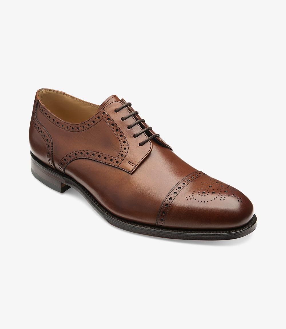 Loake Men's Nuffield M Leather Brogue Shoes Burnished Mahogany Brown