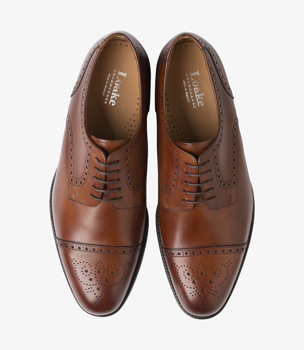 Loake Men's Nuffield M Leather Brogue Shoes Burnished Mahogany Brown