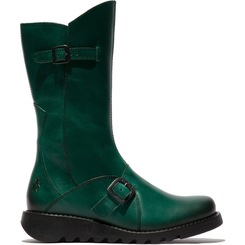 Fly London Women's MES 2 Leather Buckle Boots Shamrock Green