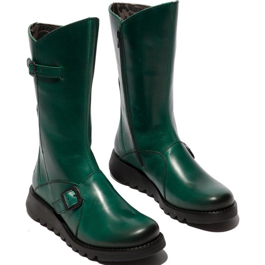 Fly London Women's MES 2 Leather Buckle Boots Shamrock Green