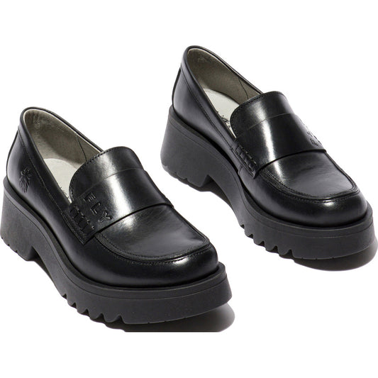 Fly London Women's MAUS791FLY Leather Loafer Shoes Black