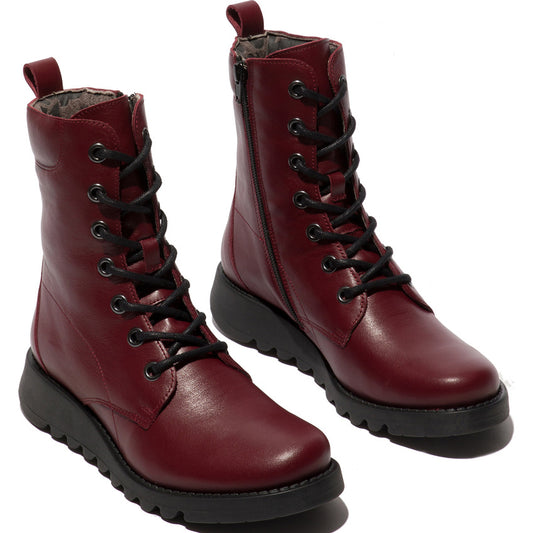 Fly London Women's SILF015FLY Leather Lace-Up Boots Wine
