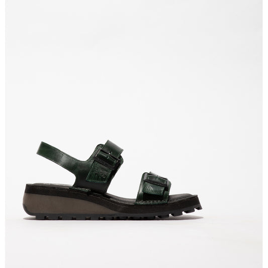 Fly London Women's HEIF58FLY Leather Strap Sandals Petrol Green