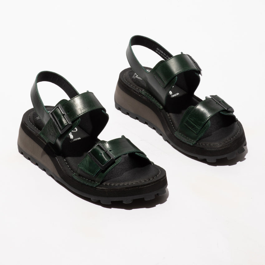 Fly London Women's HEIF58FLY Leather Strap Sandals Petrol Green