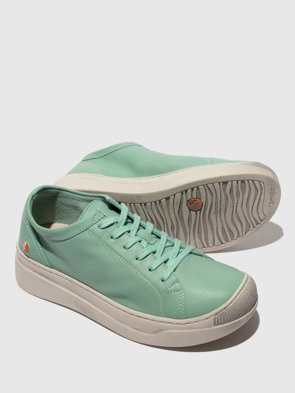 Softinos Women's APOR794SOF Smooth Leather Lace-up Trainers Sea Green