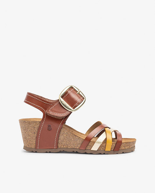 Yokono Women's Cadiz 250 Leather Wedge Sandals Multi Mostaza