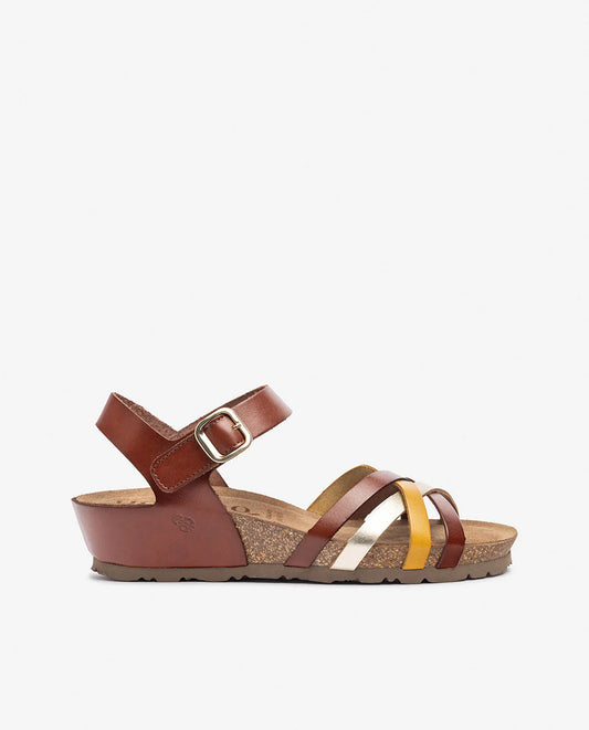 Yokono Women's Monaco 245 Leather Wedge Sandals Multi Mostaza