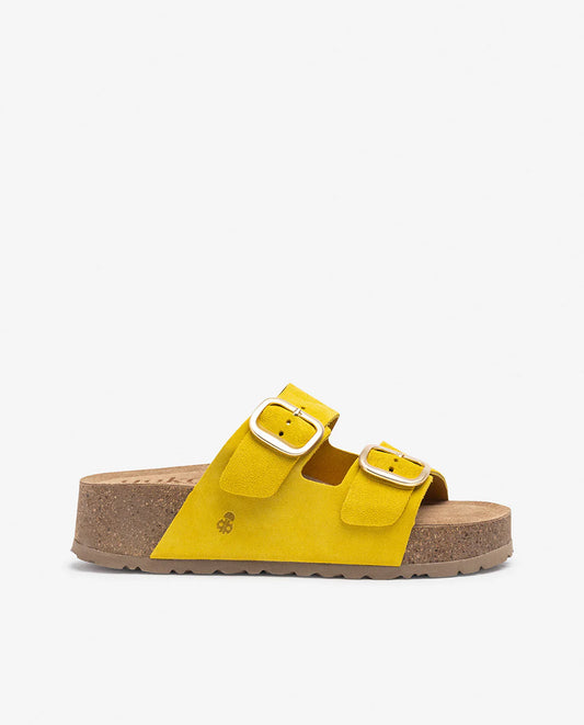 Yokono Women's Wiwi 003 Leather Platform Sandals Citron Yellow