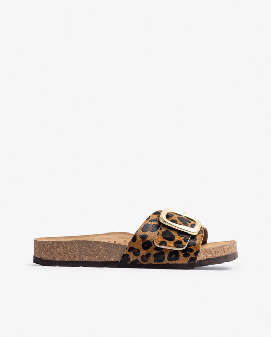 Yokono Women's Jerba 114 Leather Flat Sandals Leopard Natural