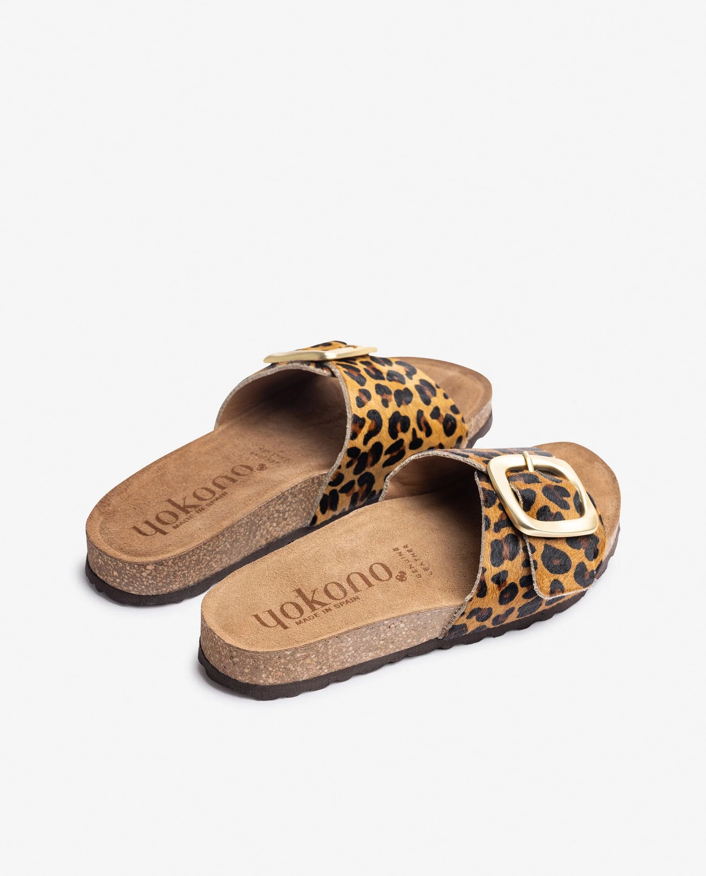 Yokono Women's Jerba 114 Leather Flat Sandals Leopard Natural
