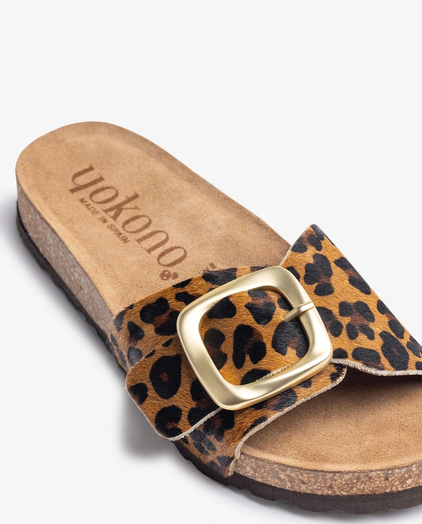 Yokono Women's Jerba 114 Leather Flat Sandals Leopard Natural