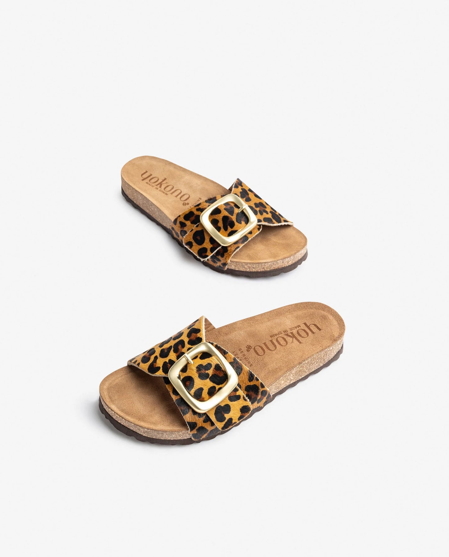 Yokono Women's Jerba 114 Leather Flat Sandals Leopard Natural