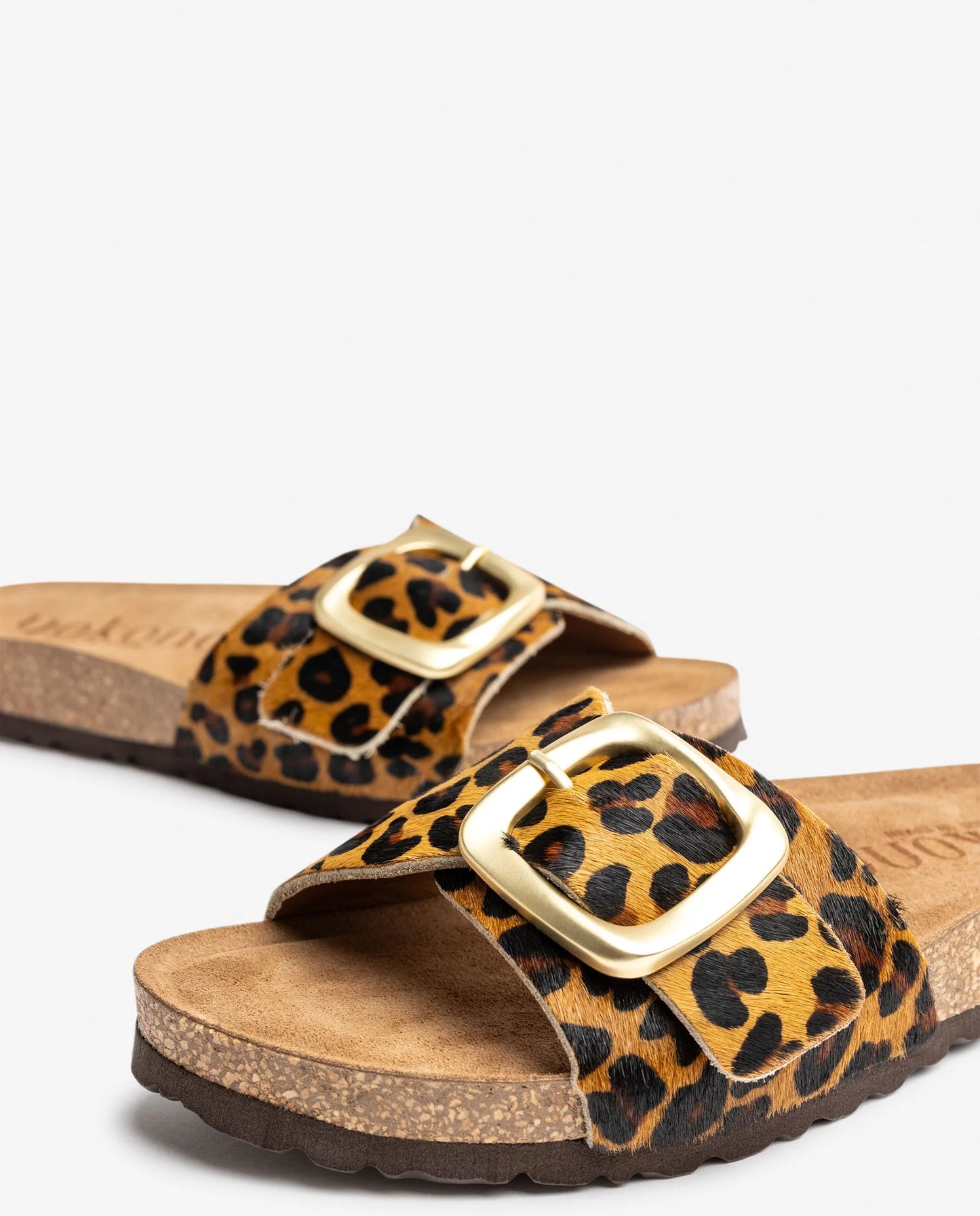 Yokono Women's Jerba 114 Leather Flat Sandals Leopard Natural