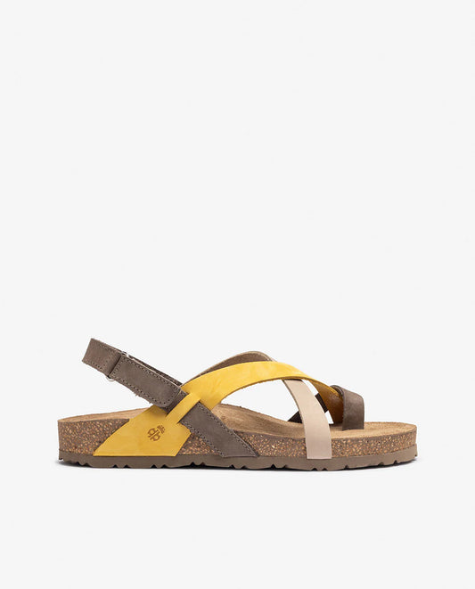 Yokono Women's Jerba 718 Leather Flat Sandals Multi Citron Yellow