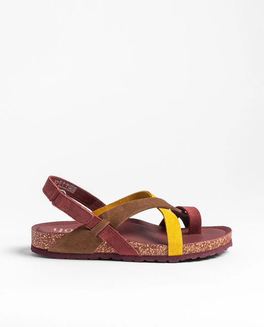 Yokono Women's ONLY-718 Leather Flat Sandals Borgona / Burgundy