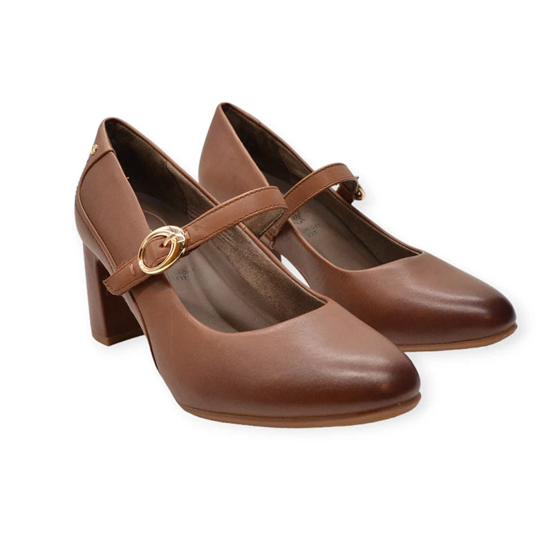 Jana Women's 8-84402-41 Comfort Heel Pumps Shoes Cognac Brown