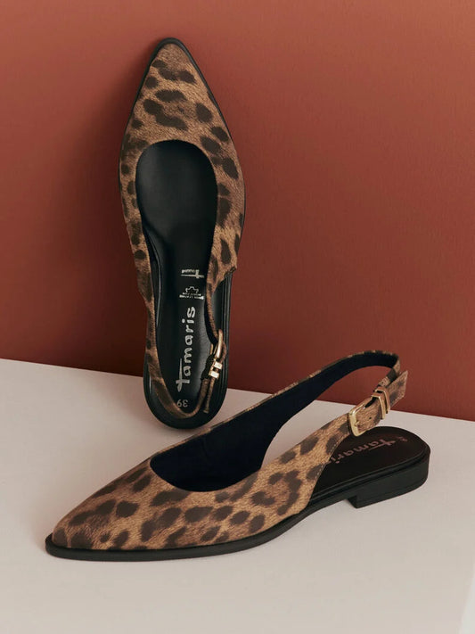 Tamaris Women's 1-29414-46 Leather Slingback Pump Shoes Leopard Print
