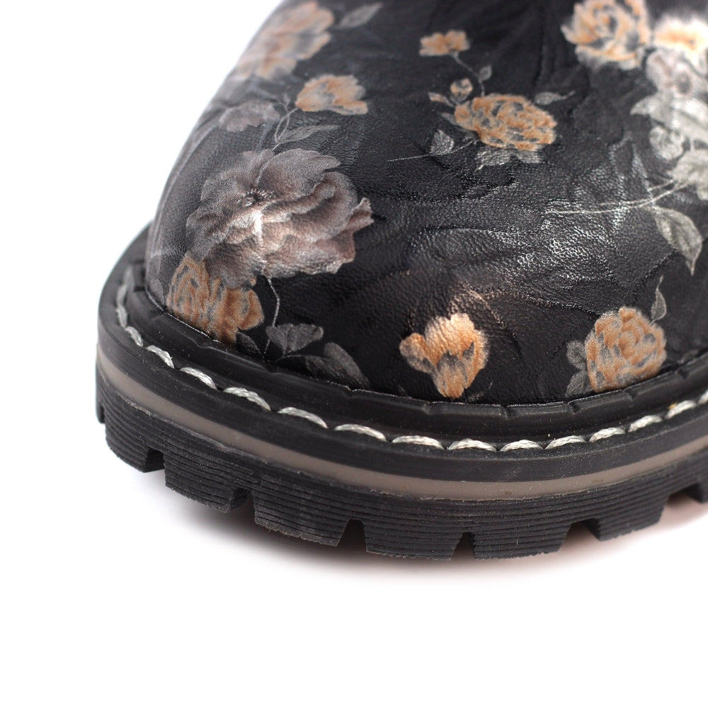 Lunar Women's GLW037 Dazzle Floral Leather Ankle Boot Black