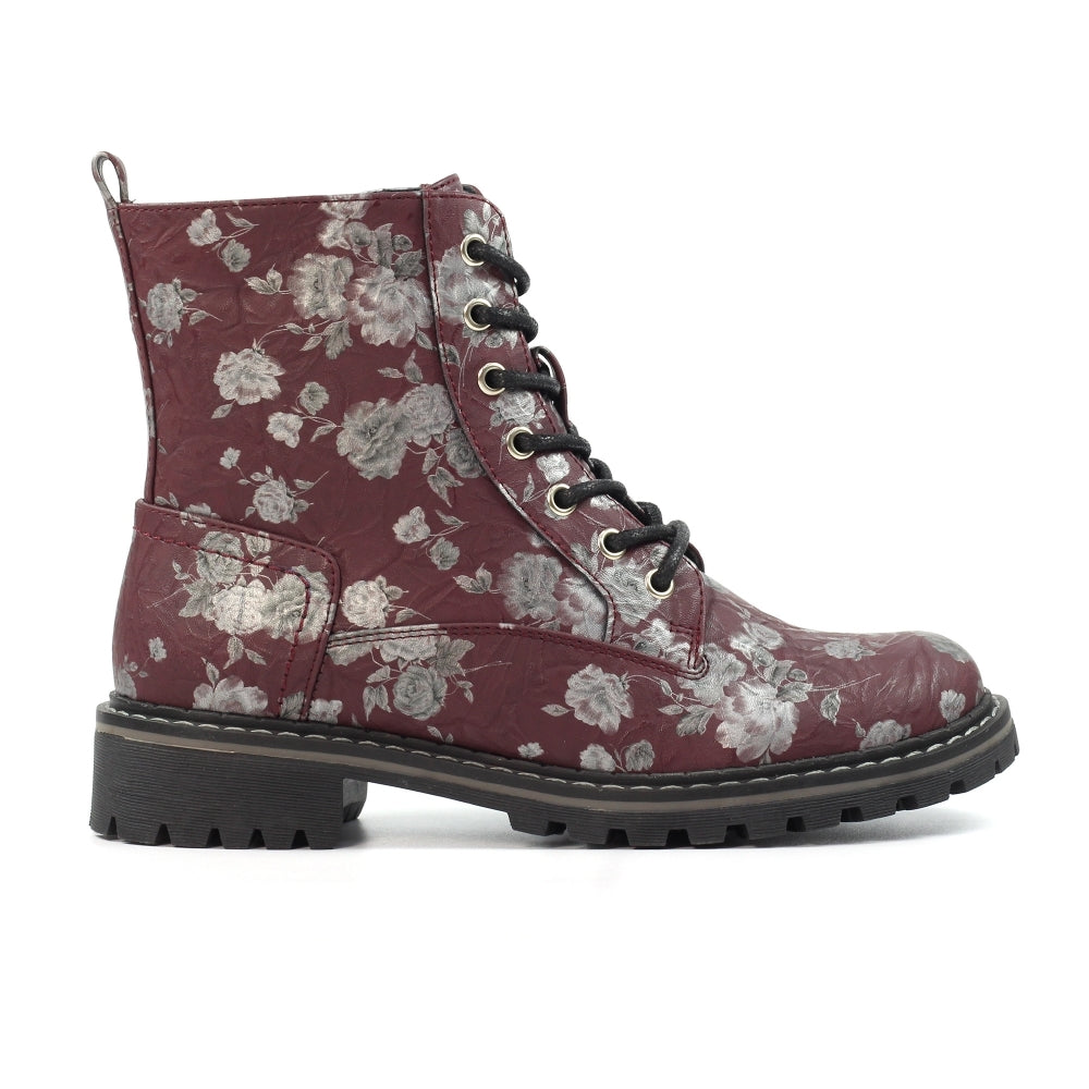 Lunar Women's GLW037 Dazzle Floral Leather Ankle Boot Burgundy