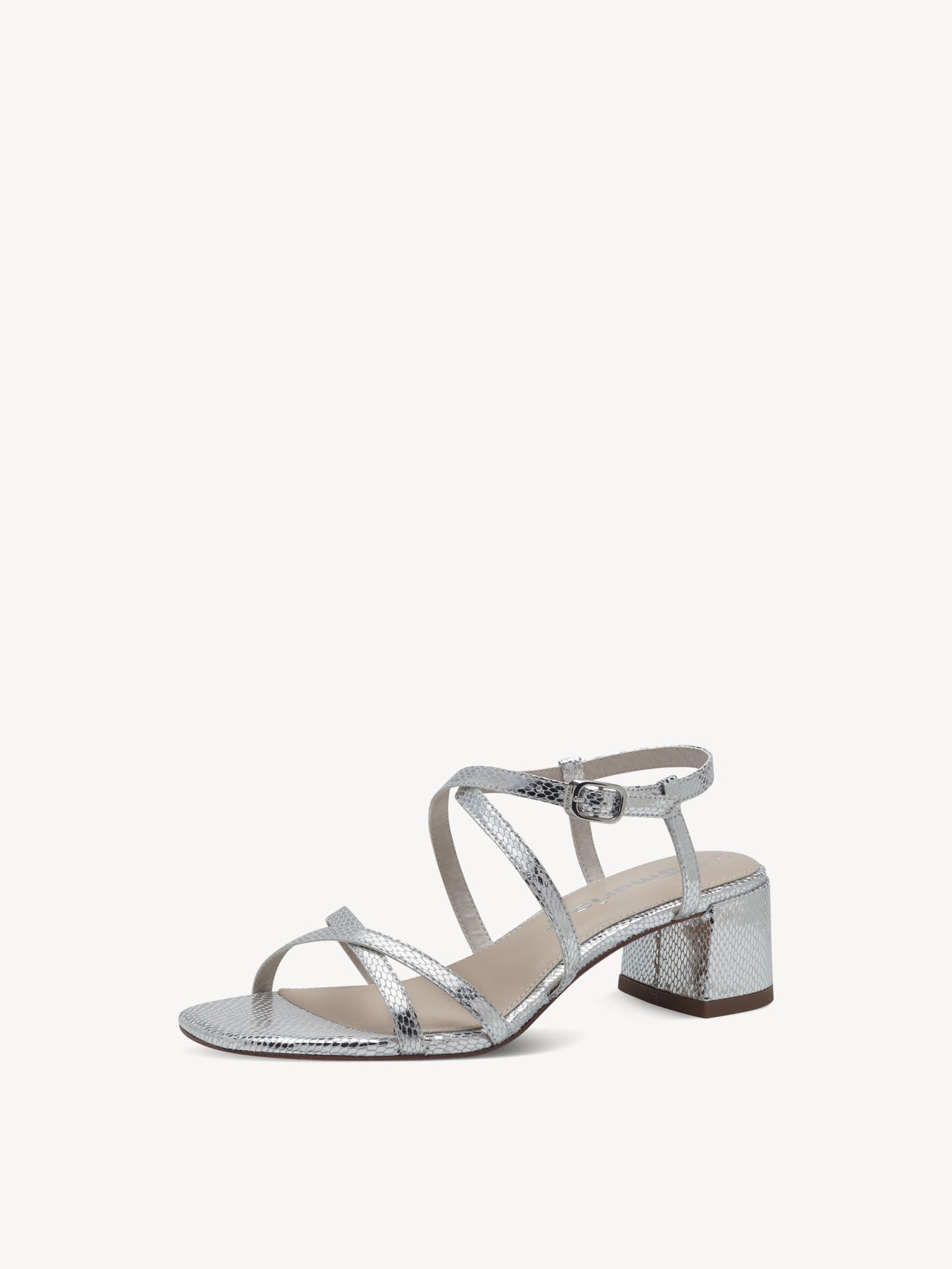 Tamaris Women's 1-28204-42 Heeled Leather Sandals Silver Structured