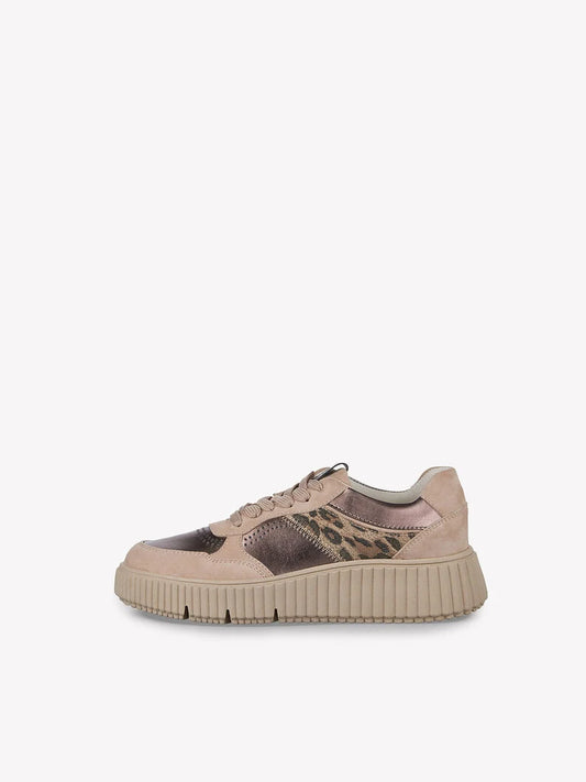 Tamaris Women's 1-23774-43 Leather Lace-Up Sneakers Bronze Combi