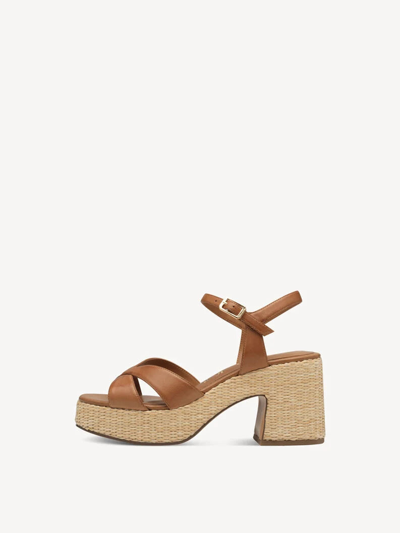 Tamaris Women's 1-28313-44 Leather Heeled Sandals Cognac Brown