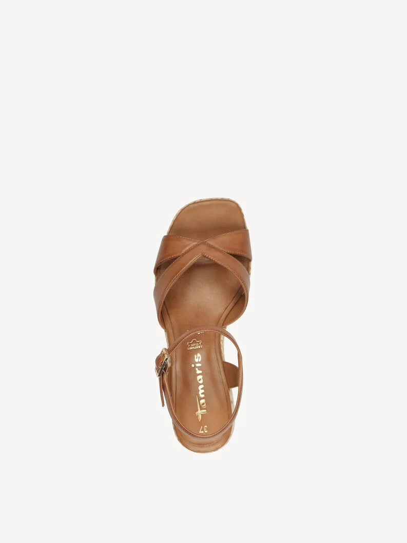 Tamaris Women's 1-28313-44 Leather Heeled Sandals Cognac Brown