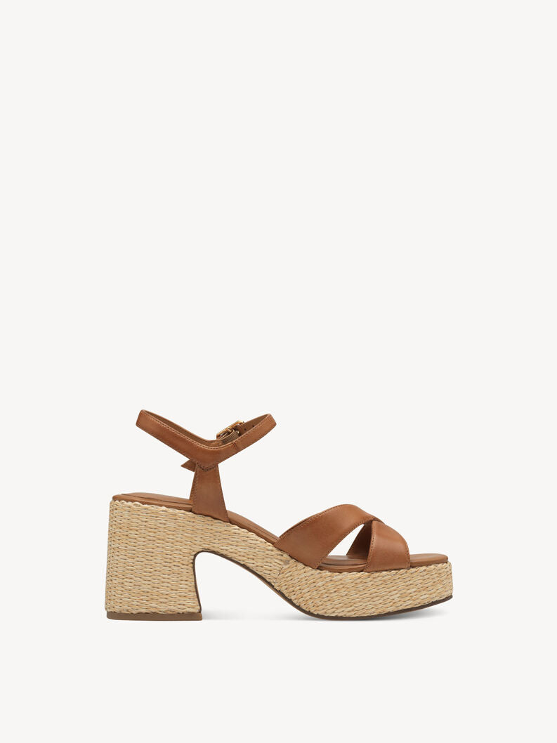 Tamaris Women's 1-28313-44 Leather Heeled Sandals Cognac Brown