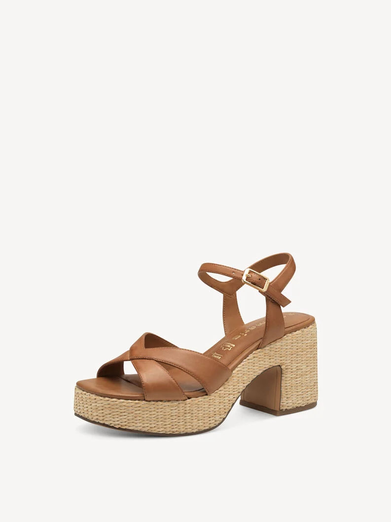 Tamaris Women's 1-28313-44 Leather Heeled Sandals Cognac Brown