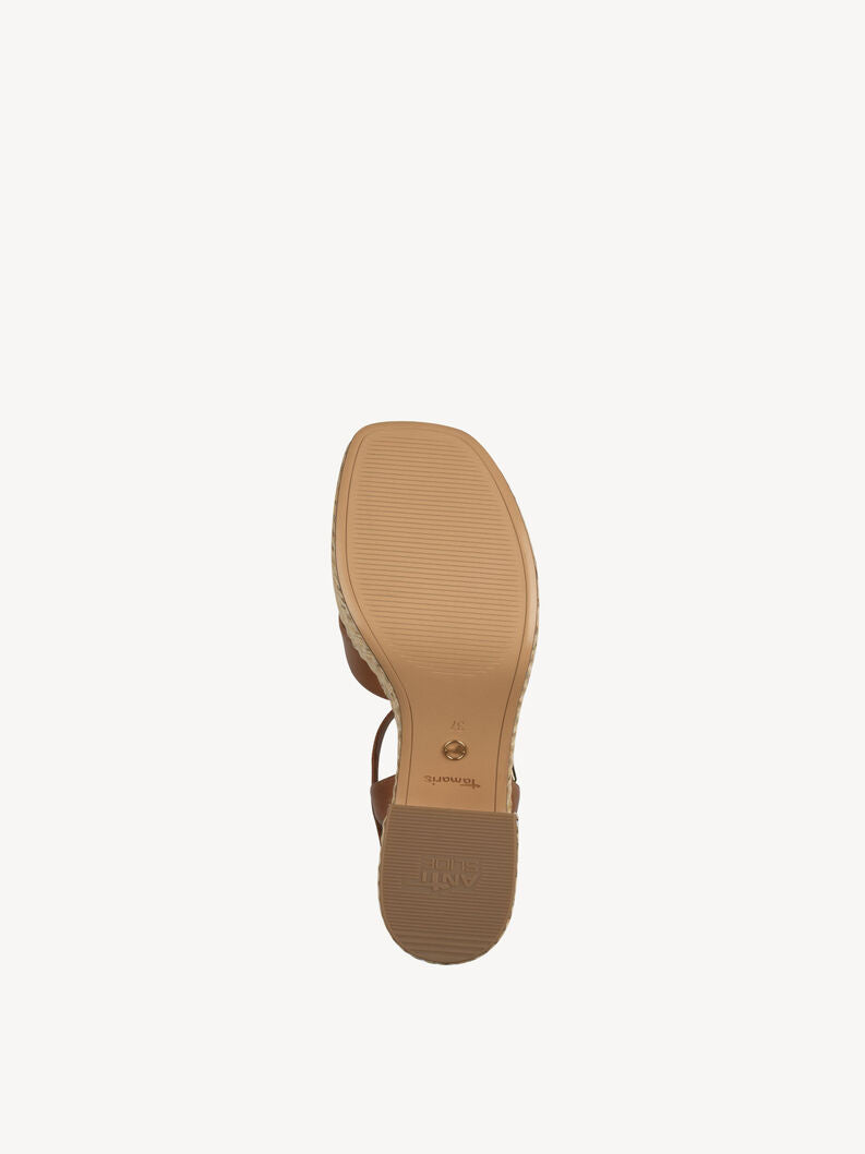Tamaris Women's 1-28313-44 Leather Heeled Sandals Cognac Brown