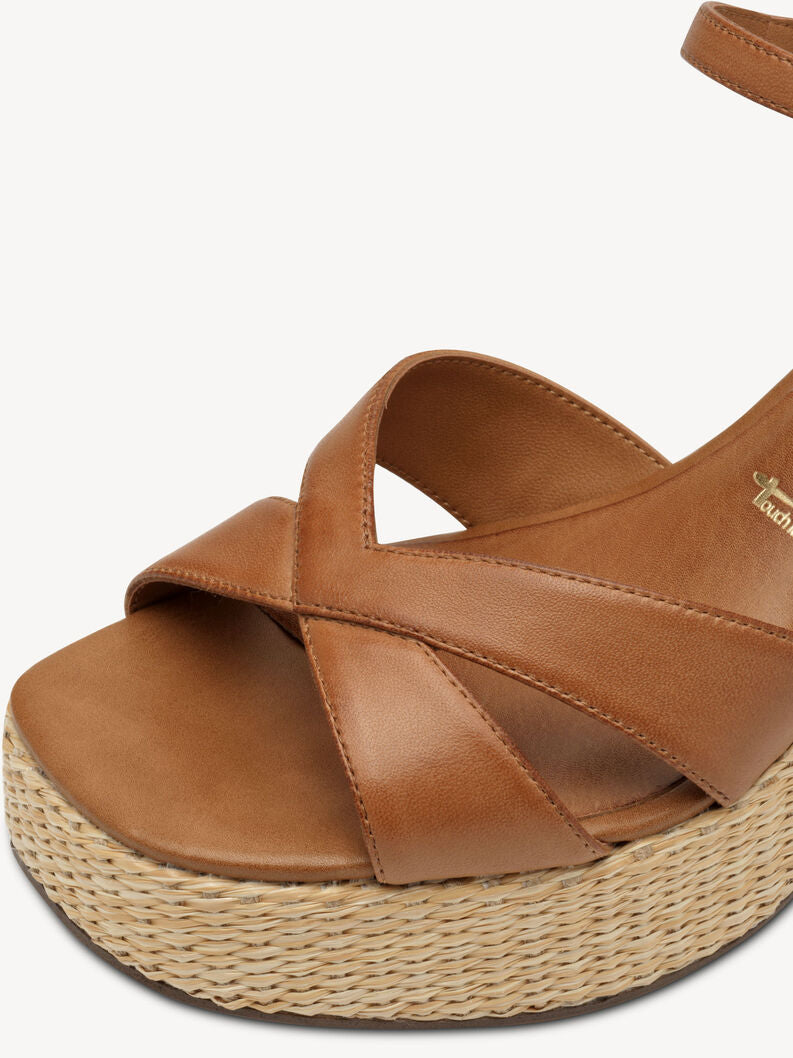 Tamaris Women's 1-28313-44 Leather Heeled Sandals Cognac Brown