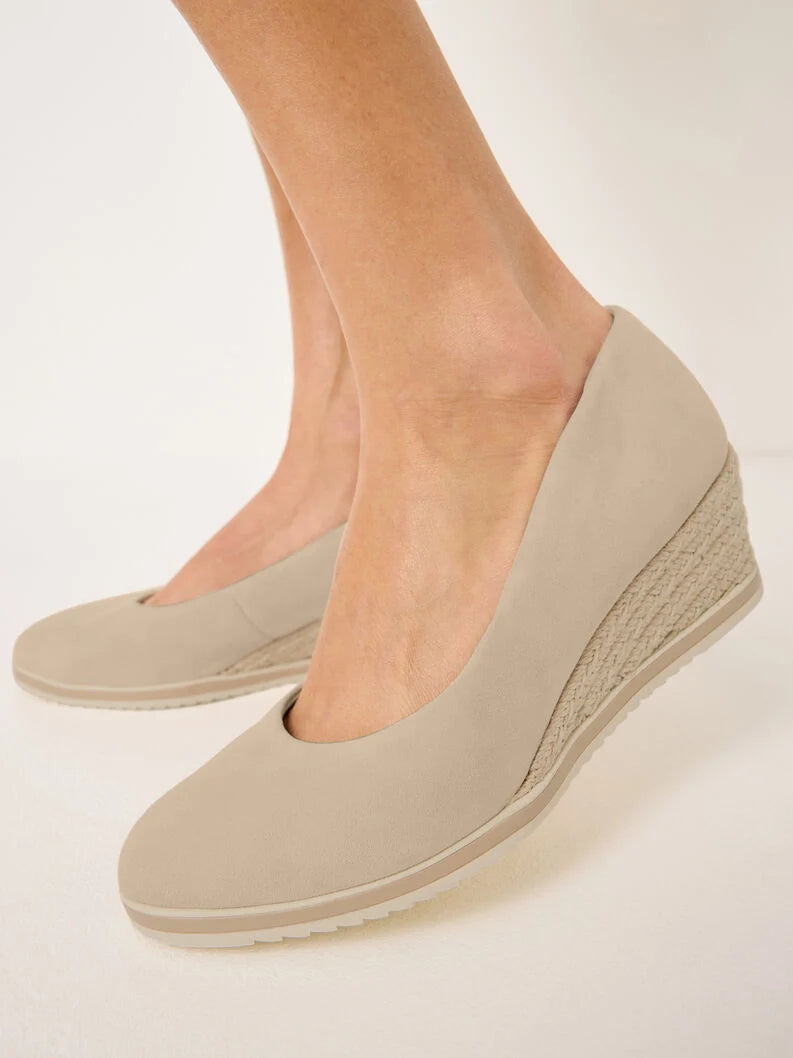 Tamaris Women's 1-22303-42 Leather Wedge Heel Pump Shoes Nude Beige