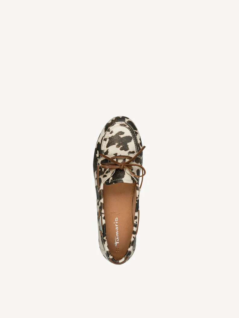 Tamaris Women's 1-23612-46 Lace-Up Moccasin Shoes Cow Print White