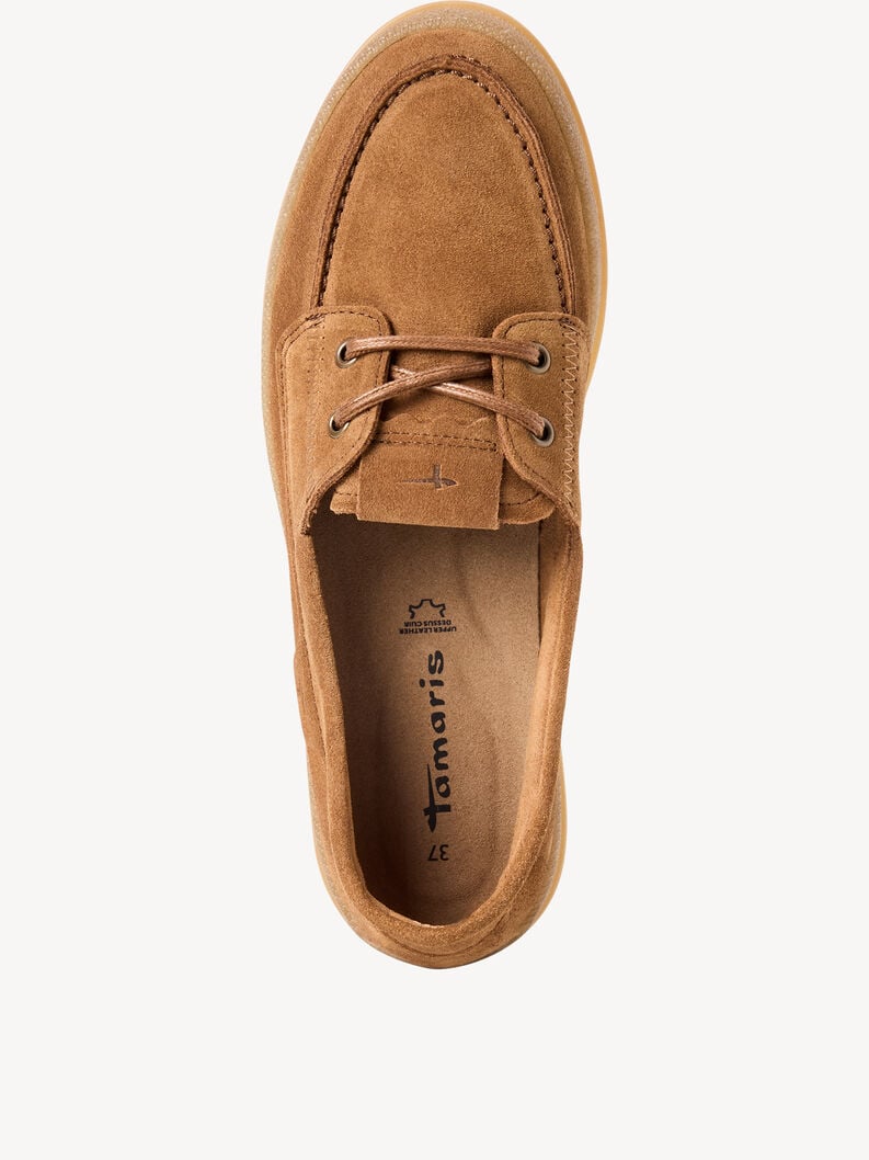Tamaris Women's 1-23615-46 Leather Lace-Up Moccasin Shoes Cognac Brown