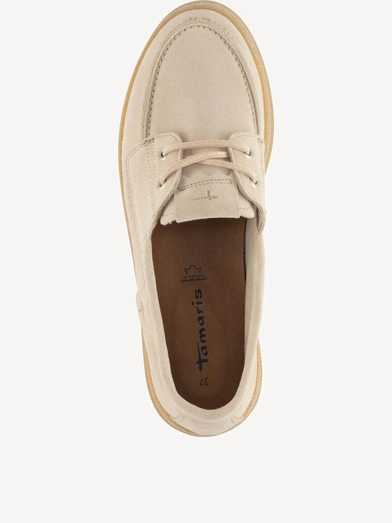 Tamaris Women's 1-23615-46 Leather Lace-Up Moccasin Shoes Antelope Beige