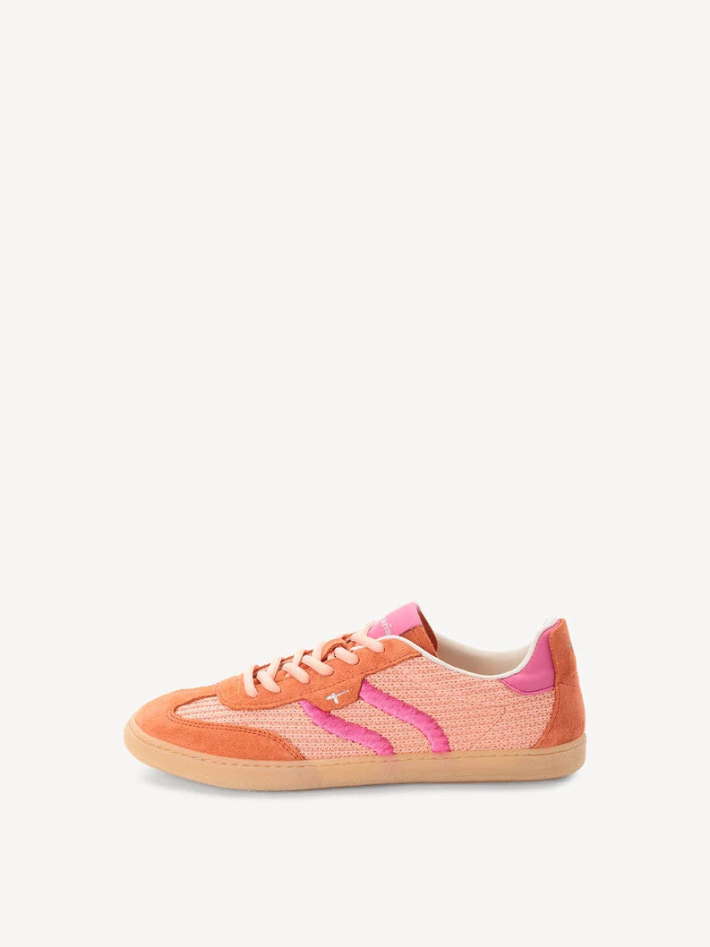 Tamaris Women's 1-23633-46 Leather Lace-Up Sneakers Coral Combi