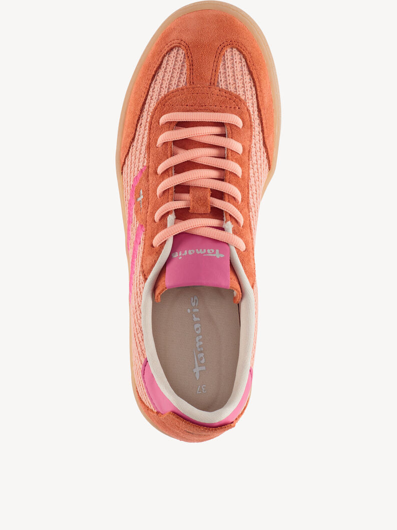 Tamaris Women's 1-23633-46 Leather Lace-Up Sneakers Coral Combi