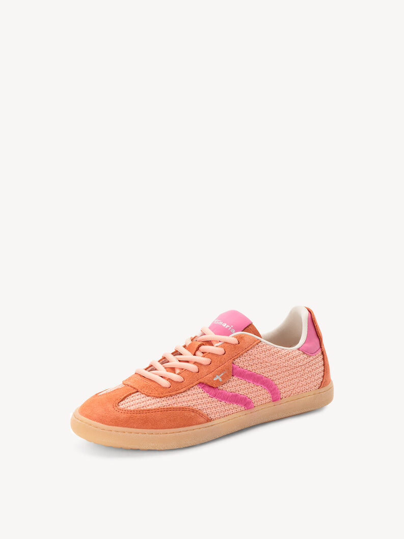 Tamaris Women's 1-23633-46 Leather Lace-Up Sneakers Coral Combi