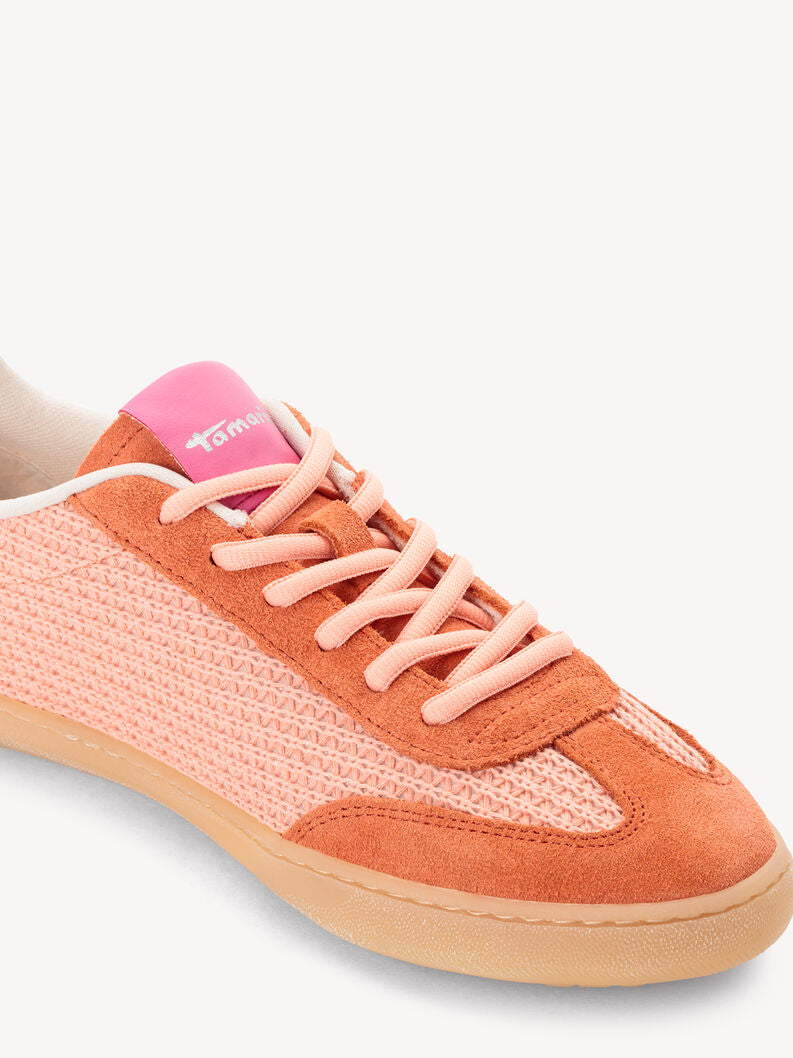 Tamaris Women's 1-23633-46 Leather Lace-Up Sneakers Coral Combi