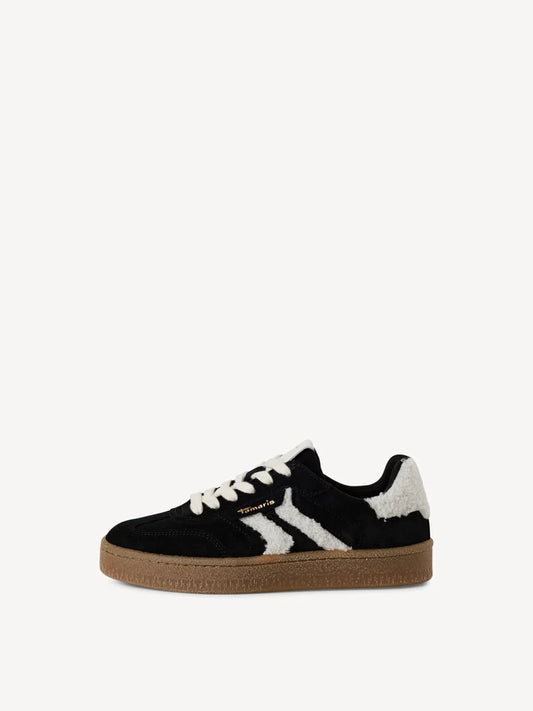 Tamaris Women's 1-23723-44 Leather Lace-Up Sneakers Black Fur