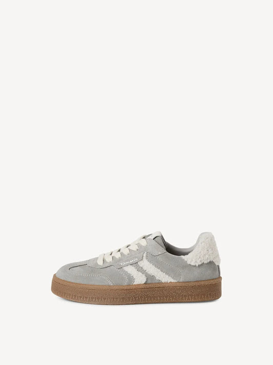 Tamaris Women's 1-23723-44 Leather Lace-Up Sneakers Grey Fur