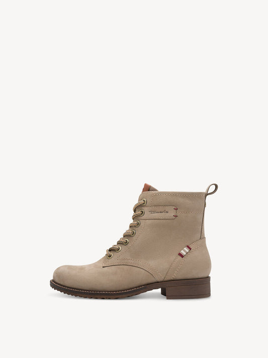 Tamaris Women's 1-25298-45 Leather Lace-Up Boots Taupe