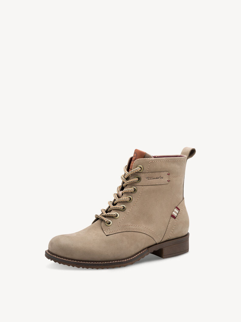 Tamaris Women's 1-25298-45 Leather Lace-Up Boots Taupe