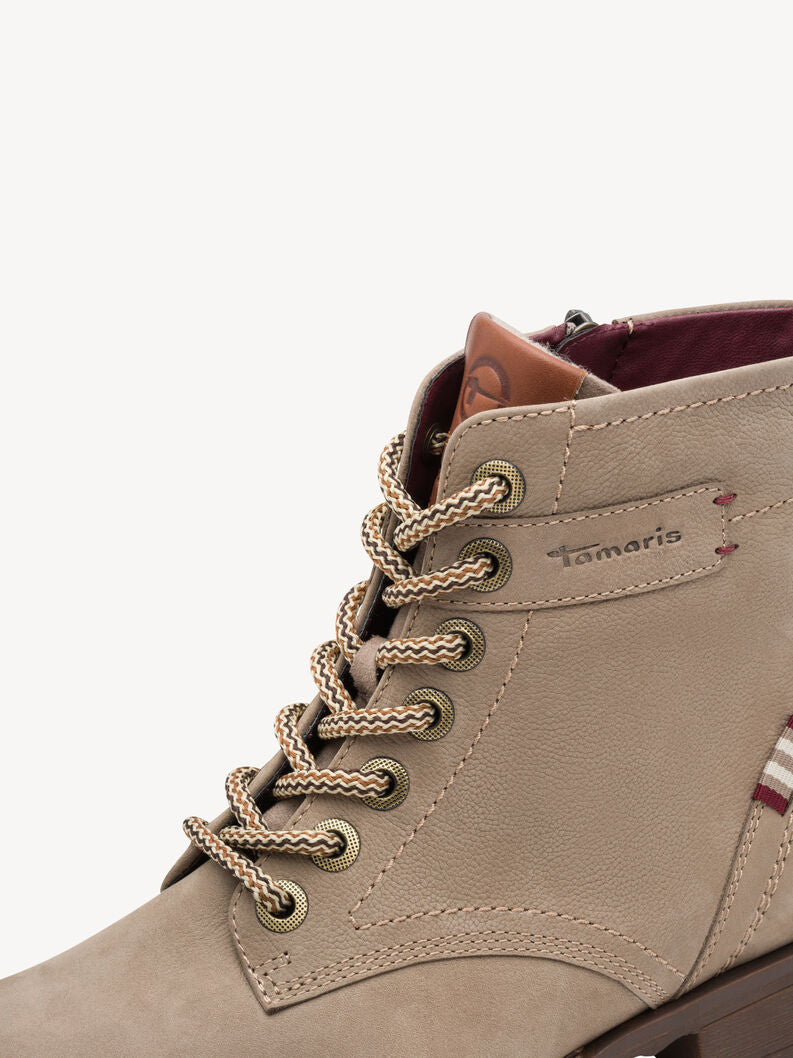 Tamaris Women's 1-25298-45 Leather Lace-Up Boots Taupe