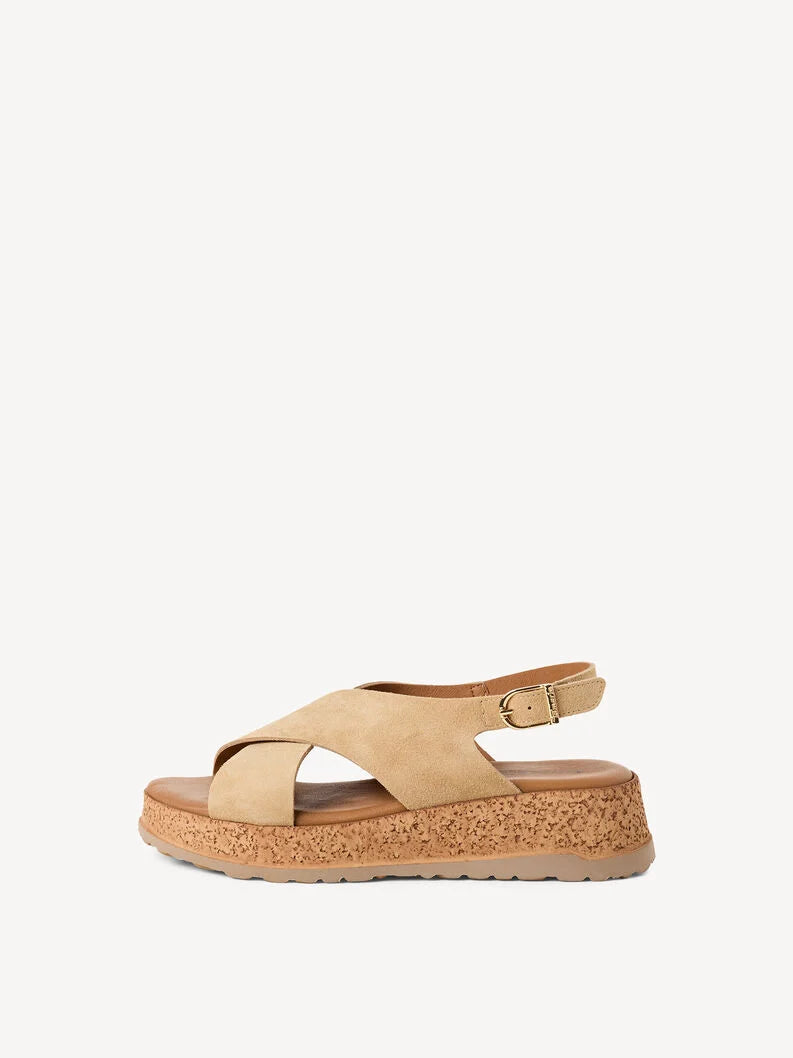 Tamaris Women's 1-28205-46 Leather Heeled Sandals Beige