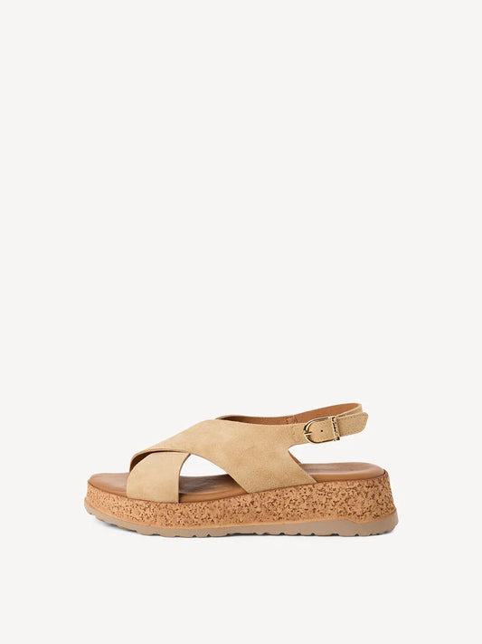 Tamaris Women's 1-28205-46 Leather Heeled Sandals Beige