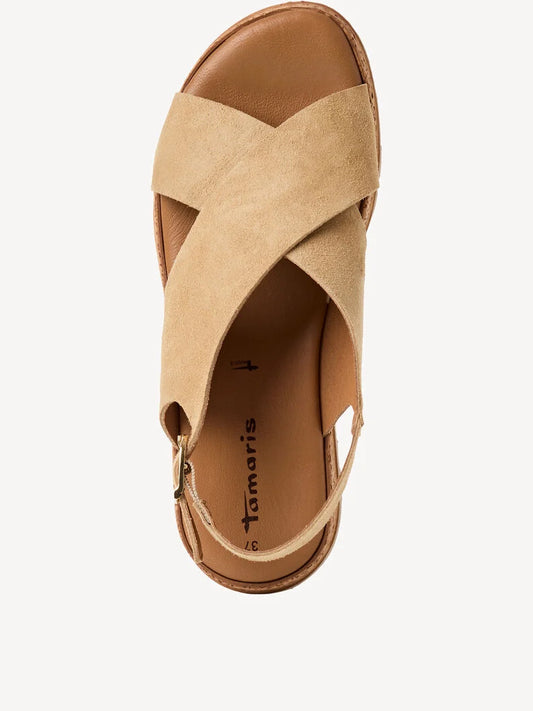 Tamaris Women's 1-28205-46 Leather Heeled Sandals Beige