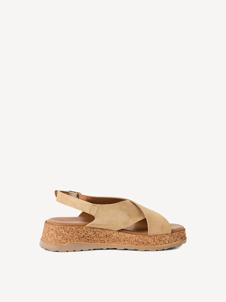 Tamaris Women's 1-28205-46 Leather Heeled Sandals Beige