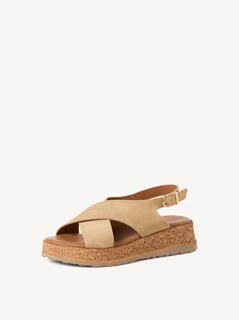 Tamaris Women's 1-28205-46 Leather Heeled Sandals Beige